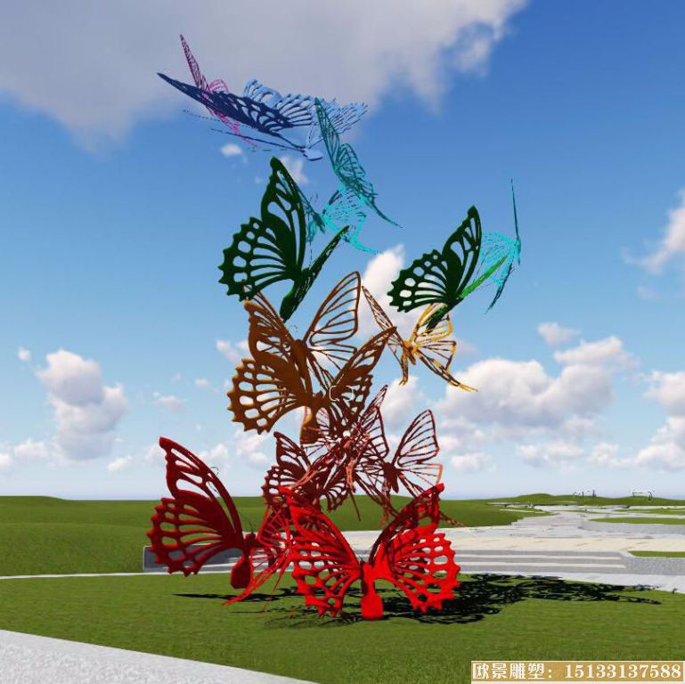 不锈钢雕塑 蝴蝶彩绘景观雕塑