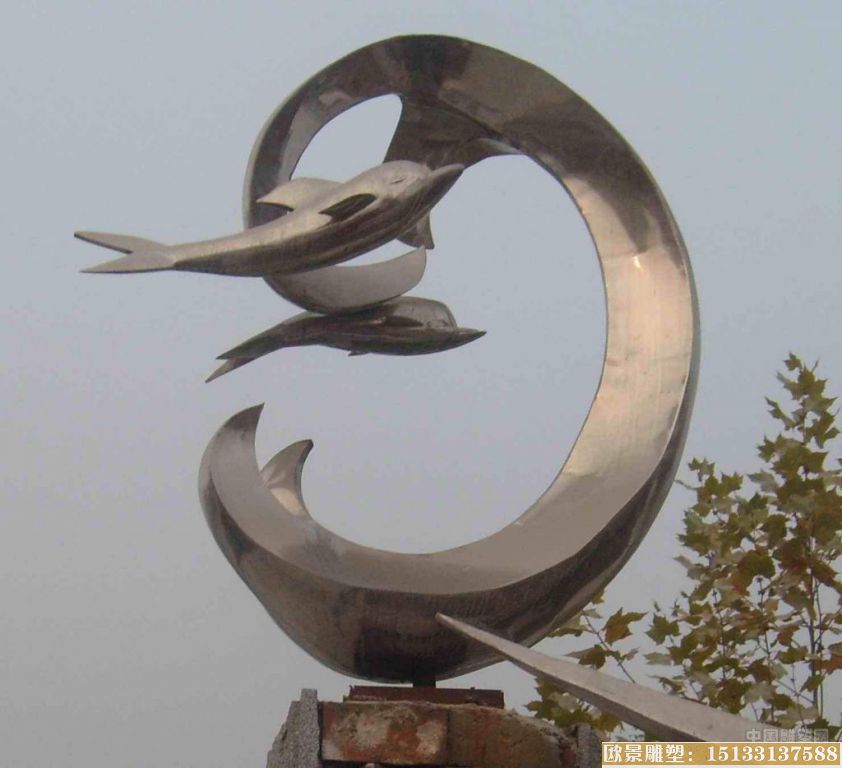 不锈钢广场海豚雕塑 白钢海豚雕塑 海豚雕塑图片 海豚雕塑制作厂家