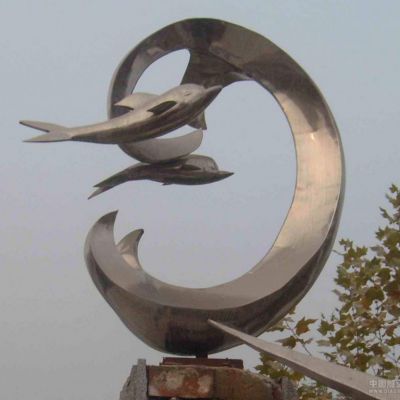 不锈钢广场海豚雕塑 白钢海豚雕塑 海豚雕塑图片 海豚雕塑制作厂家